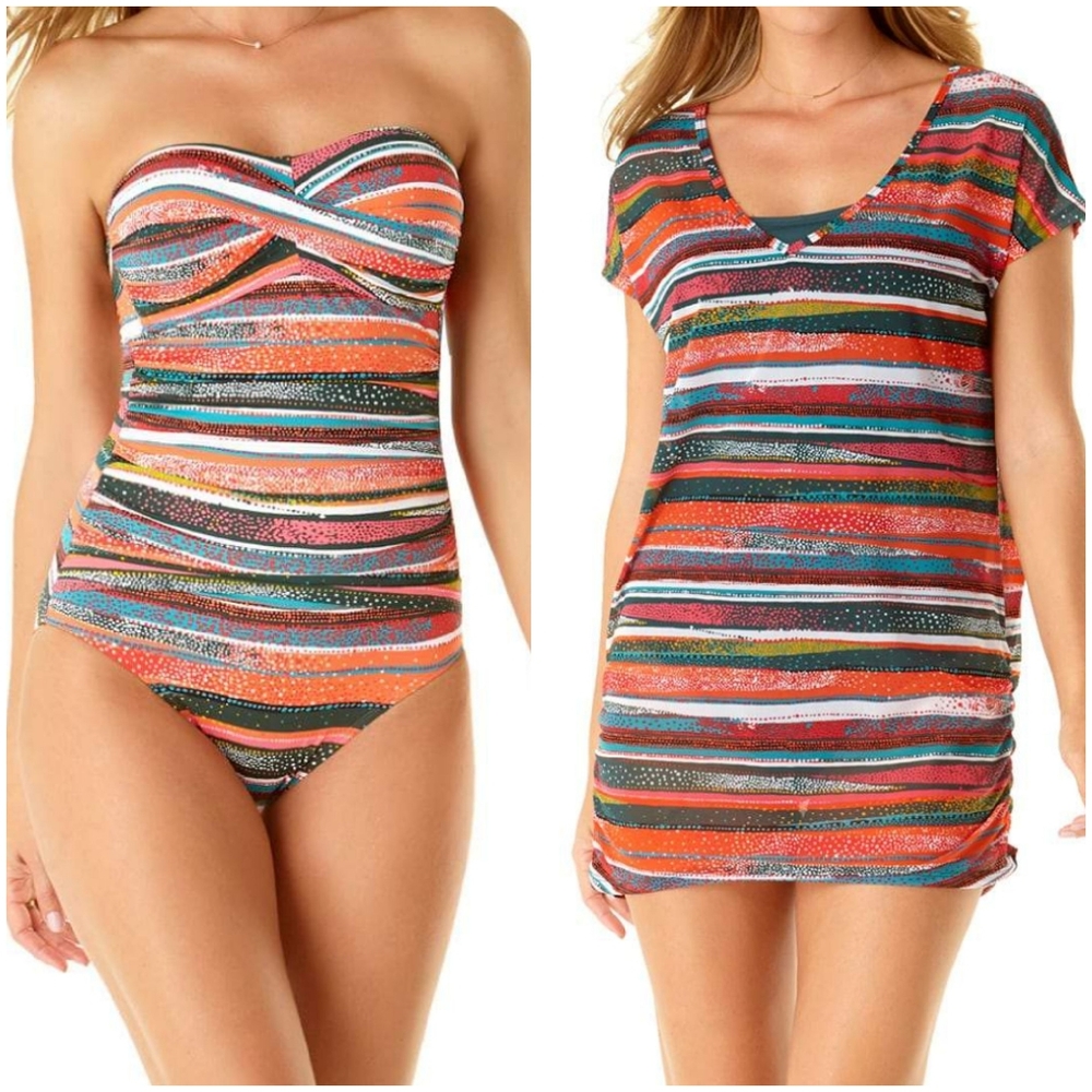 Anne Cole Twist Front Shirred One Piece & Cover Up